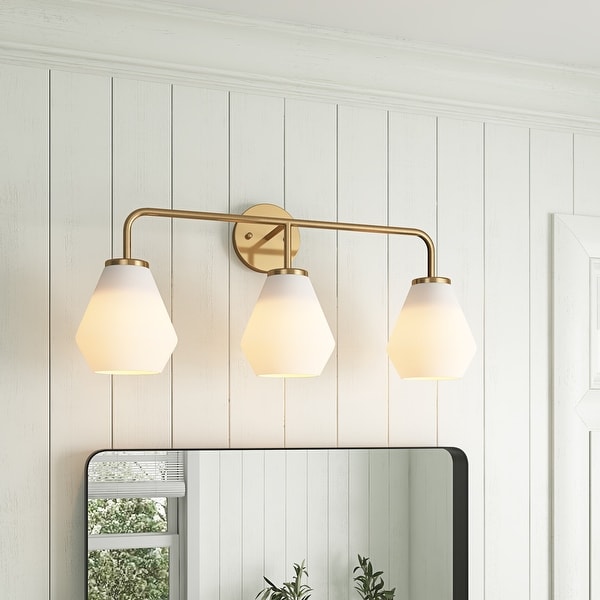 Brushed Brass 3 Light Bathroom Vanity Light Fixture with Milk White Glass Shade AD V423