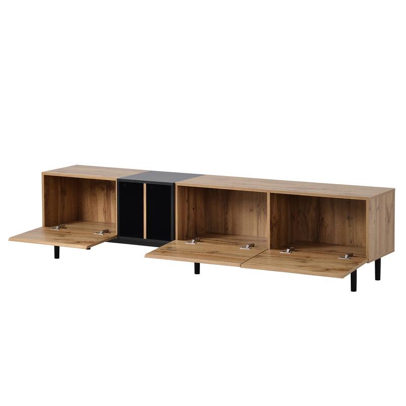 3 Doors Wood TV Stand for 80" TV, Rectangle Media Console Table with Open Storage, Entertainment Center with 3 Cabinet
