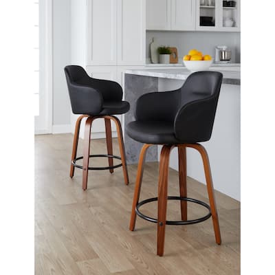 Carson Carrington Iglabo 24" Fixed-Height Counter Stool with Bent Wood Legs and Round Footrest (Set of 2)