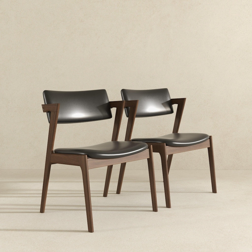 GDFStudio - Edwin Modern Mid-Century Dining Chair with Vegan Leather Upholstery & Wood Frame, Set of 2 - 23.5"