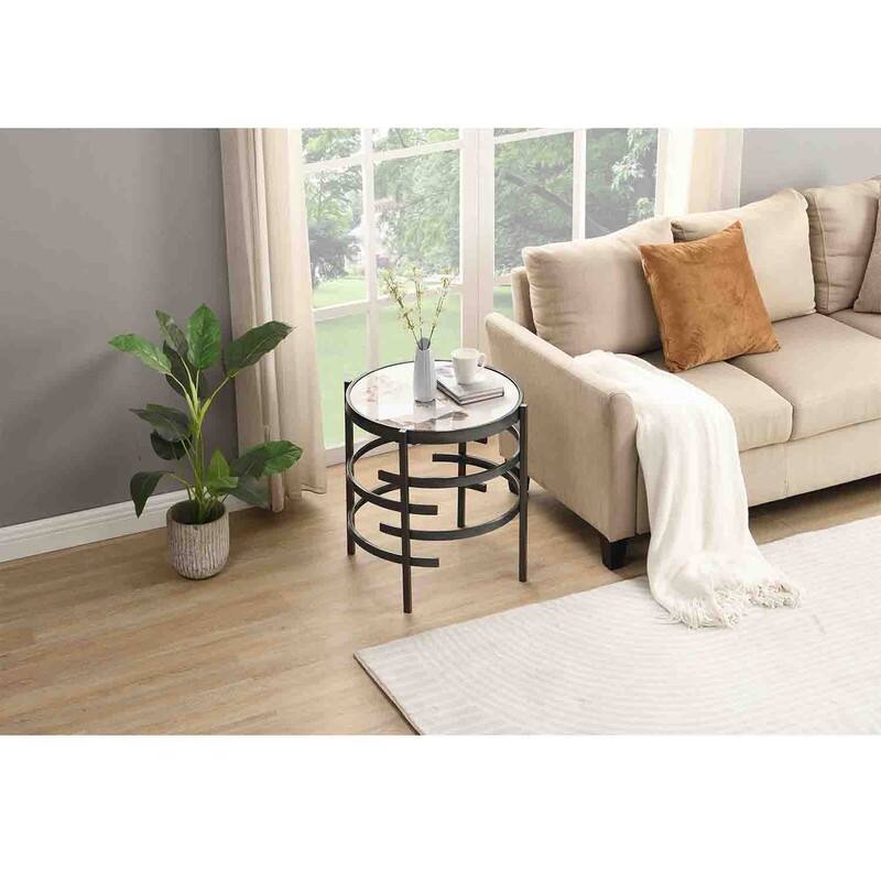 Modern Round Sintered Stone Top End Table Small Coffee Table for Sofa
