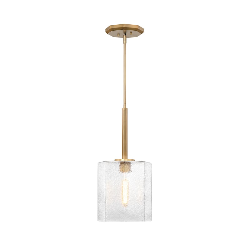 Haven 60 Watt 1-Light Old Satin Brass Geometric Pendant Light with Clear Rippled Glass Shade - 22