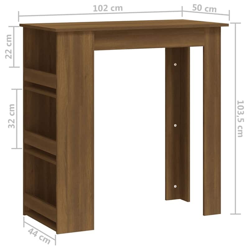 vidaXL Bar Table Kitchen Pub Bistro Table with Storage Rack Engineered Wood - 40.2" x 19.7" x 40.7"