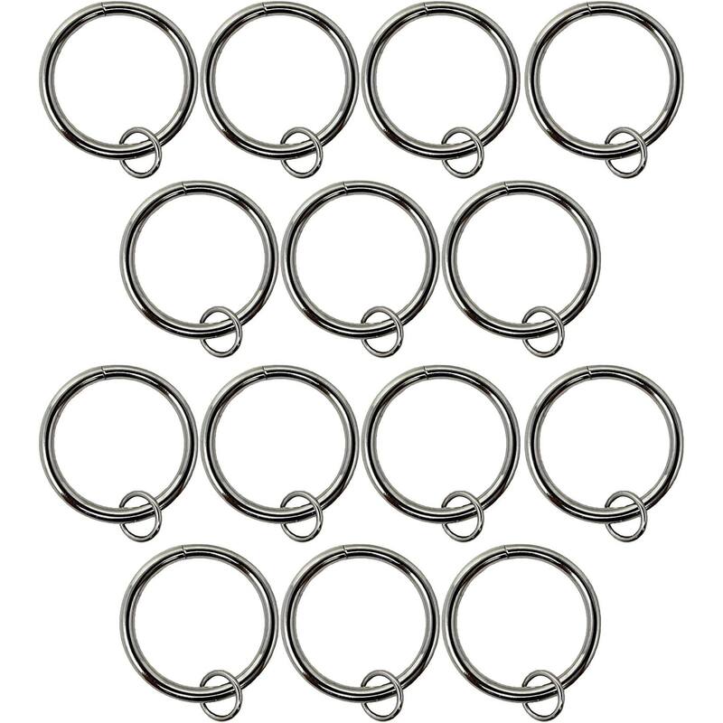 Set of 14 Solid Metal Window Drapery Curtain Panel Ring with Eyelet, 1.5" Inner Diameter, Fits Up to 1.25" Rod - Brushed Steel - Stainless Steel Finish