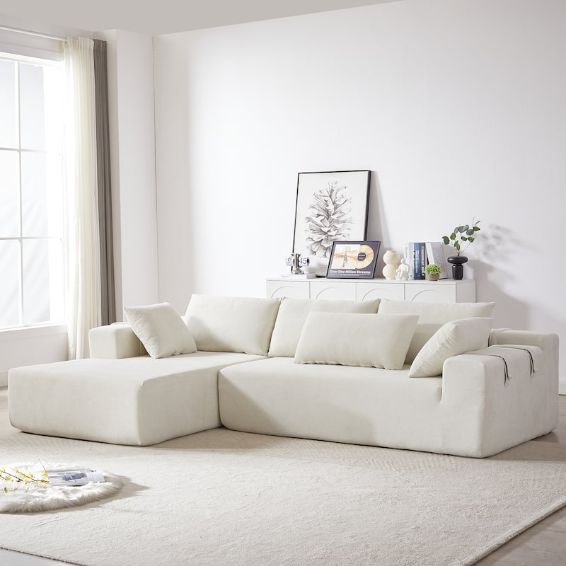 Roomfitters 108" Chenille Modular Sectional Sofa, L-Shaped 3-4 Seater with 6 Pillows, Right Chaise
