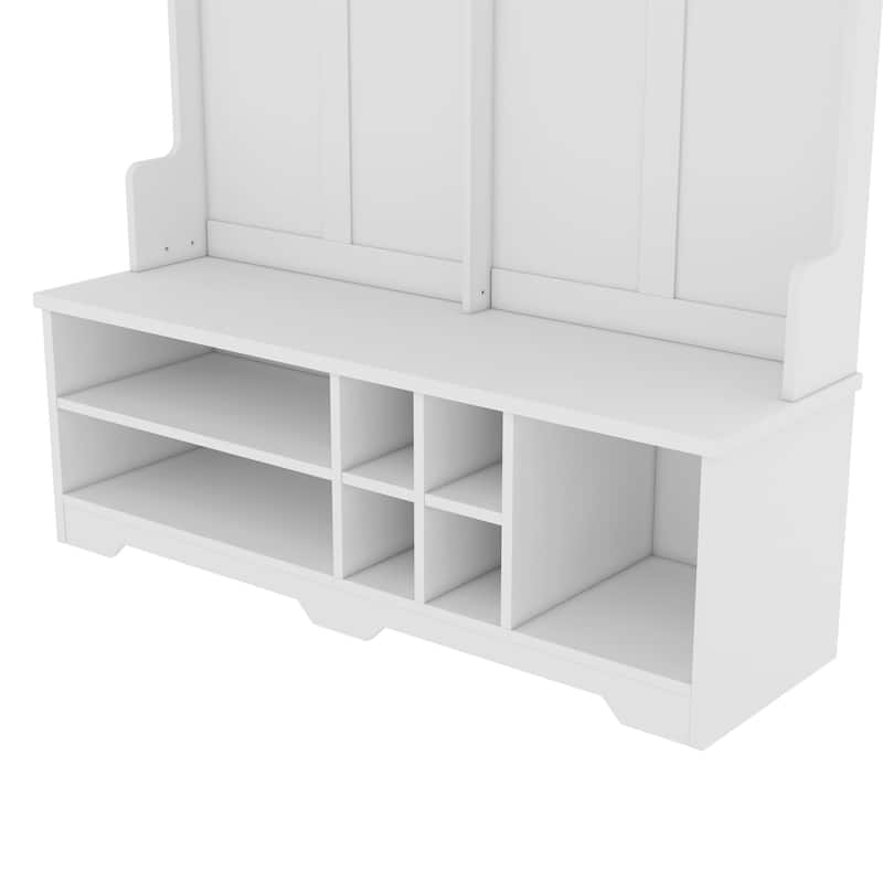 Hall Tree with Metal Hooks & Shoe Storage, Modern Entryway Bench with Cubbies