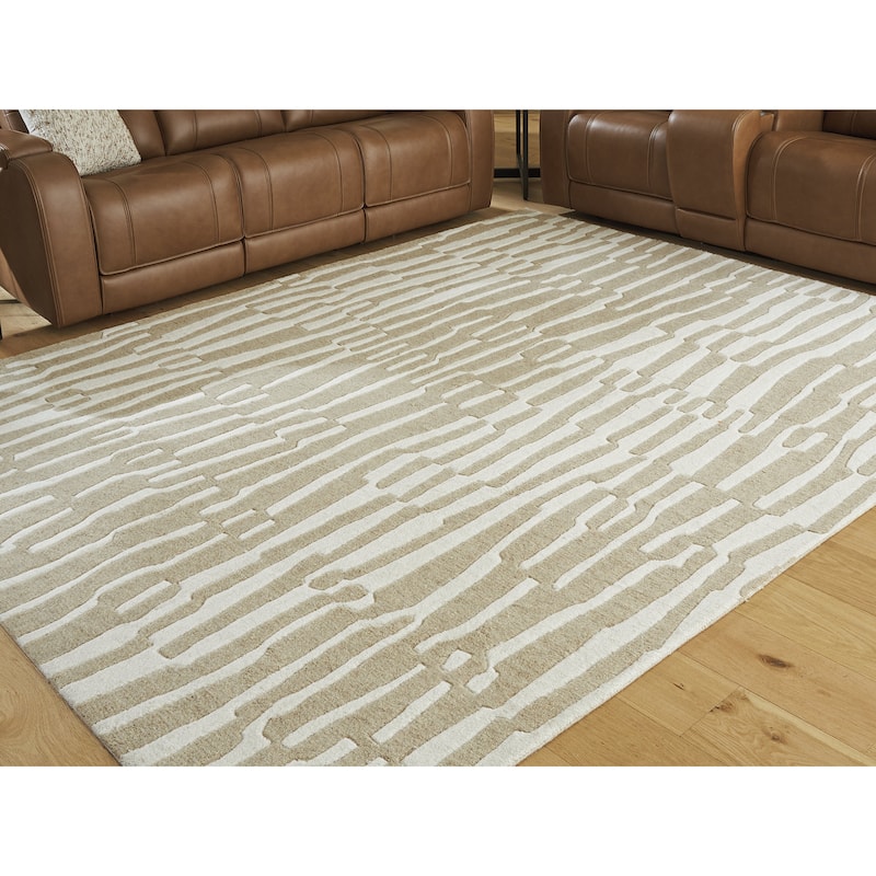 Signature Design by Ashley Corrbell Beige/White Area Rug - 93" W x  121" D x  0.4" H