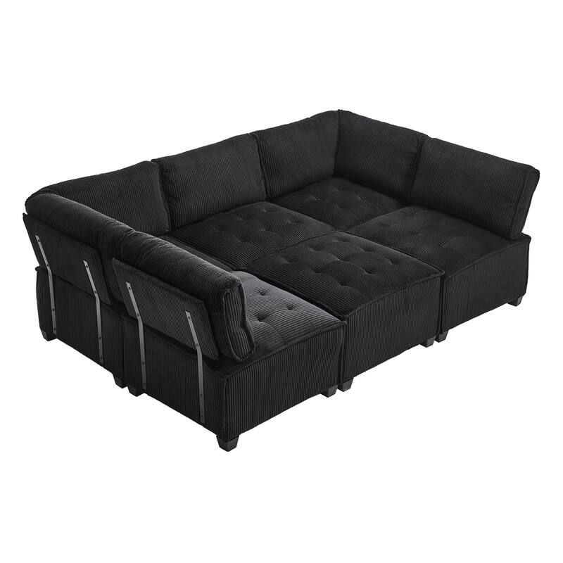 121.26" Corduroy Modular Sectional Sofa 6- Seat U Shaped Couch with Reversible Chaise and Ottoman