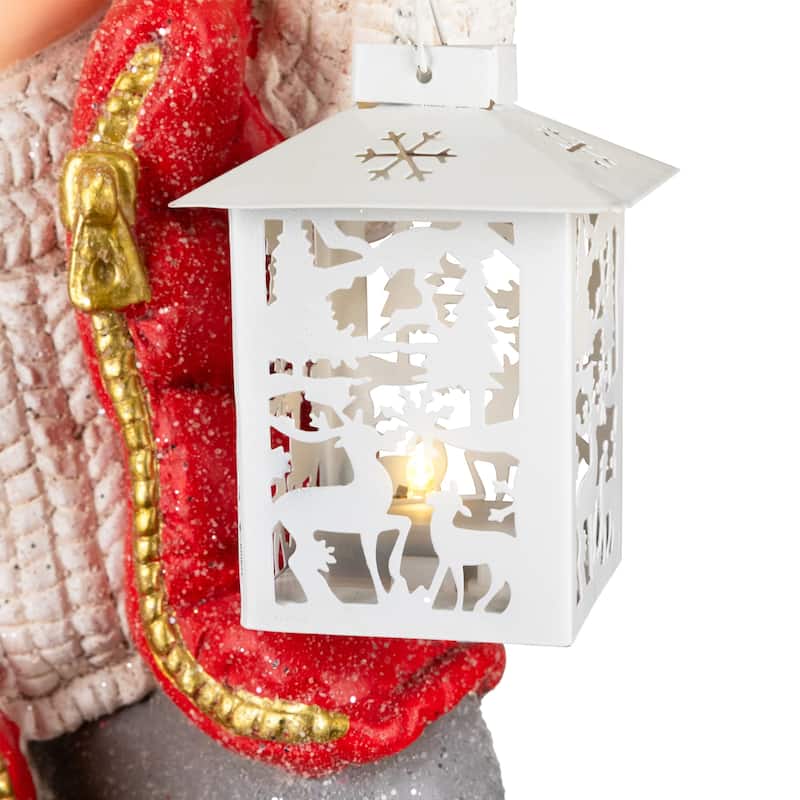 Boy with Puppy and Lighted Lantern Christmas Decoration - 16" - Clear LED light