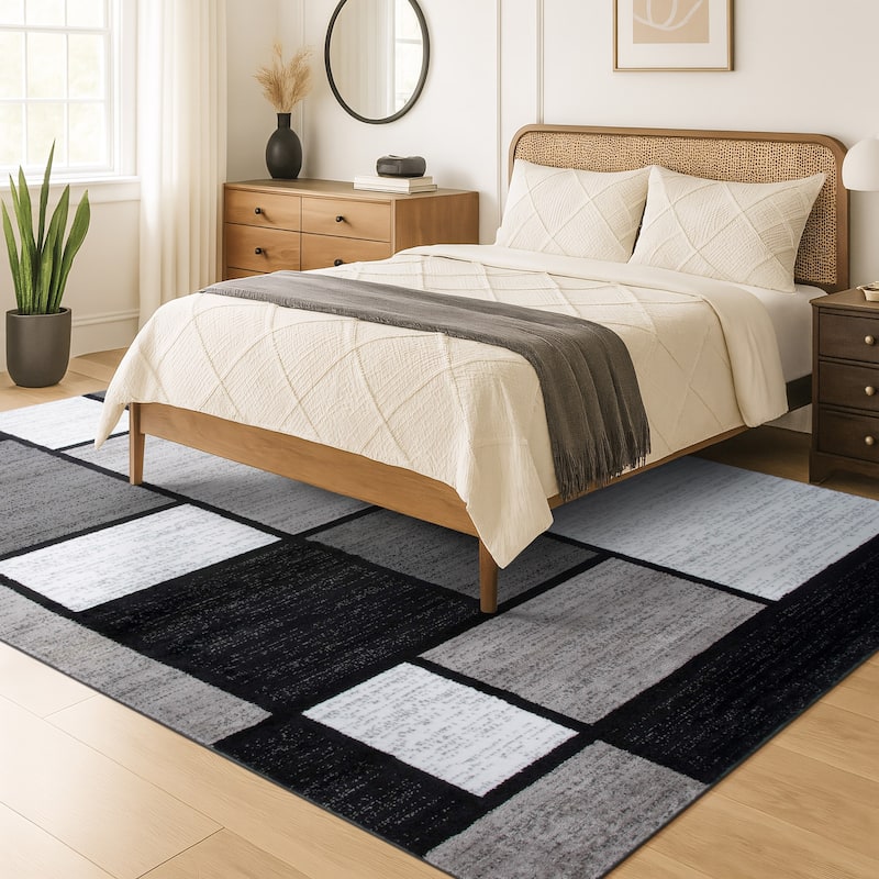 World Rug Gallery Contemporary Modern Boxed Color Block Area Rug