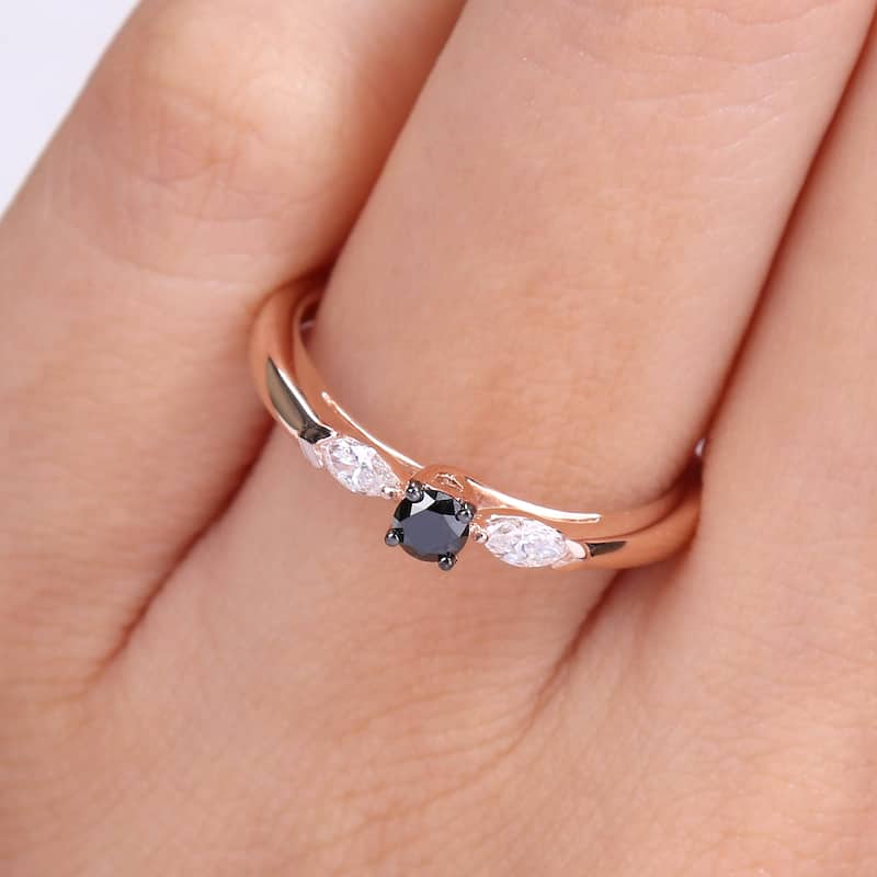 Miadora 10k Rose Gold 1/4ct TDW Black and White Diamond 3-Stone Engagement Ring