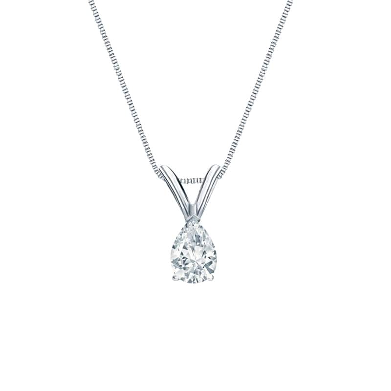 Auriya 14-karat Gold 0.30ctw Pear Solitaire Lab Grown Diamond Necklace V-End (D-E VVS) Prong - 0.3 - White