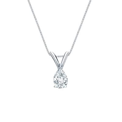 Auriya 14-karat Gold 0.30ctw Pear Solitaire Lab Grown Diamond Necklace V-End (D-E VVS) Prong - 0.3