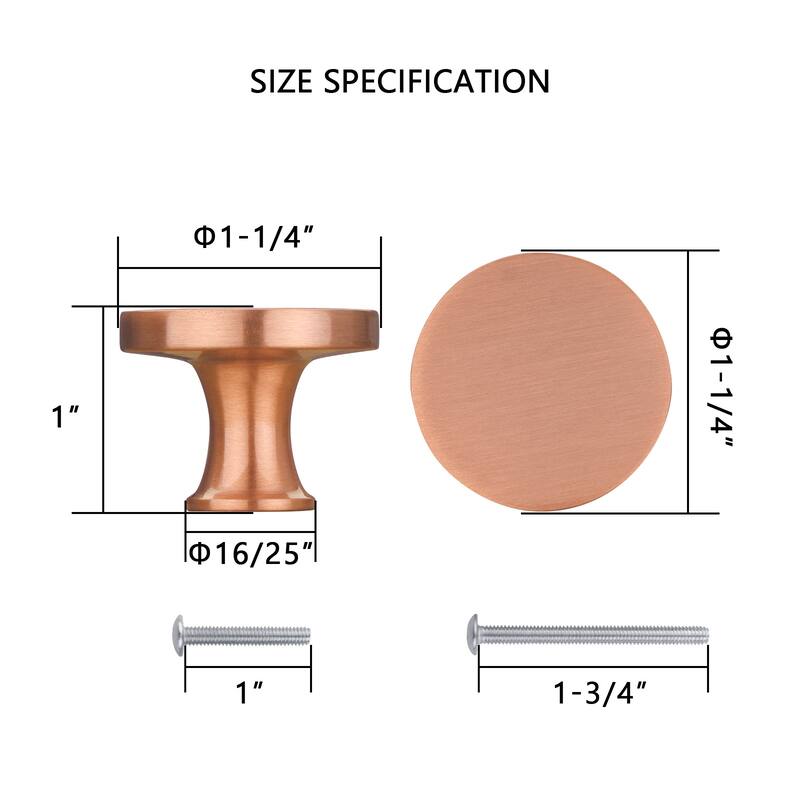 Copper Kitchen Cabinet Knobs 1-1/4 inch (32 mm) Diameter 100% Solid Brass Drawer Knob (10-PACK)