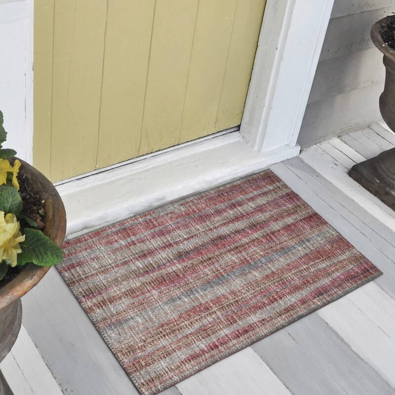 Indoor/Outdoor Waverly Modern Stripes Washable Rug - 1'8" x 2'6" - Burgundy
