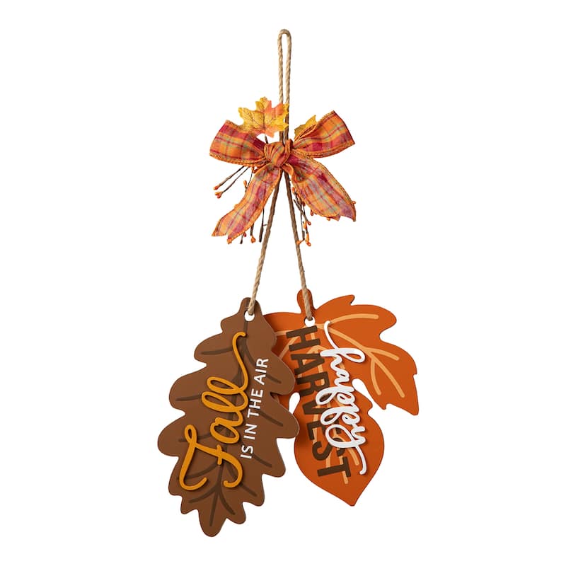 Glitzhome Wooden Maple Leaves Scarecrow Sunflower Door Hanger Wall Decor