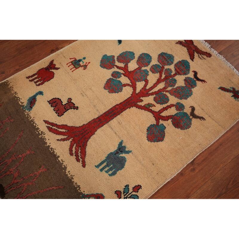 Hunting Animals Kazak Oriental Foyer Rug Handmade Pink Wool Carpet - 2'0" x 3'0"