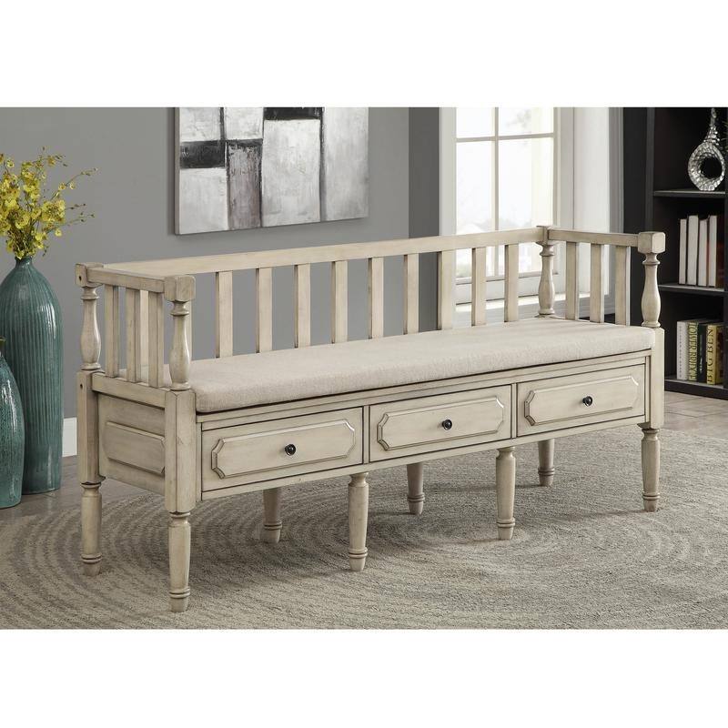 Kram Farmhouse Fabric Padded 3-Drawer Storage Bench by Furniture of America