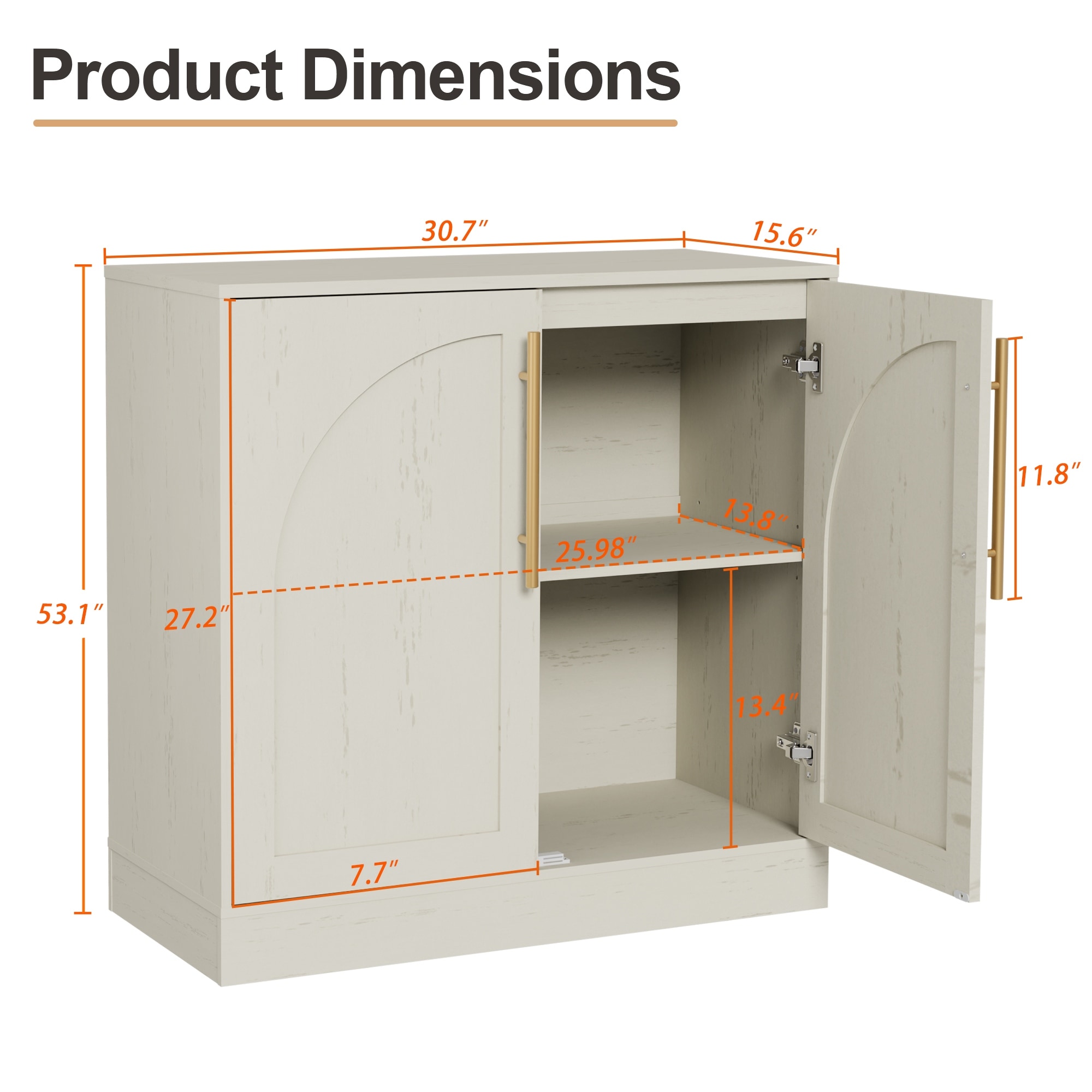 Arched Two-Door Cabinet Curio Display Cabinet with Gold Handles