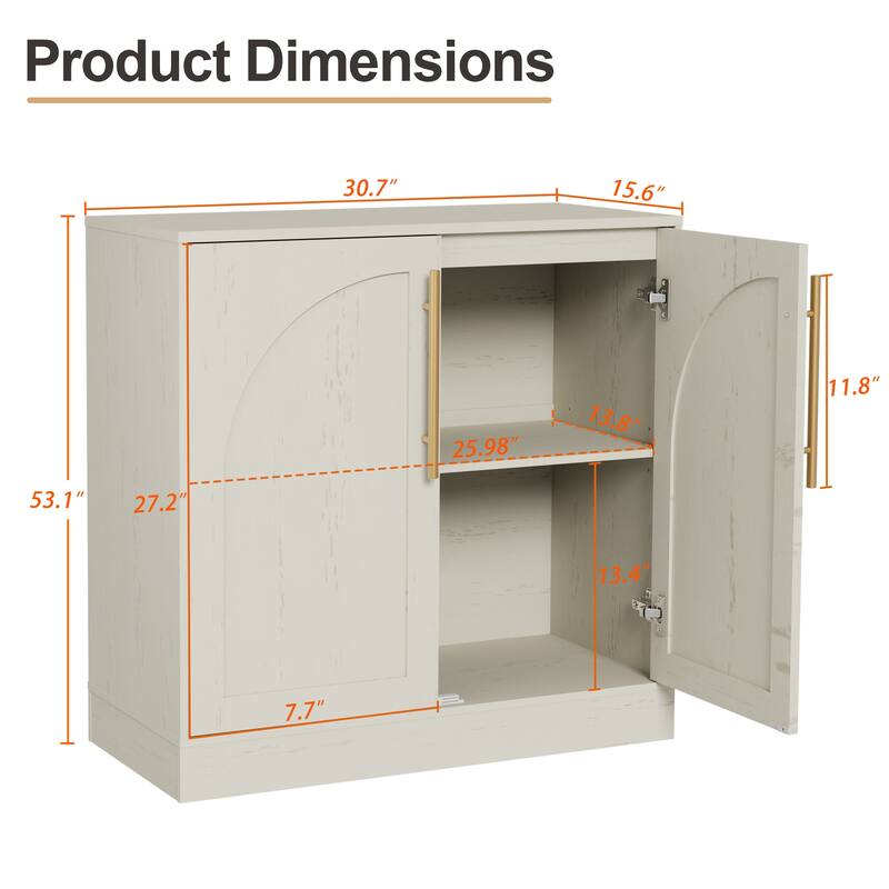 Arched Two-Door Cabinet Curio Display Cabinet with Gold Handles