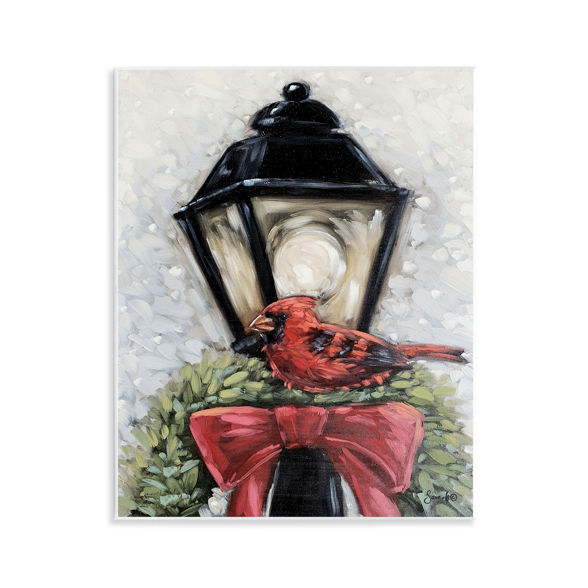 Stupell Cardinal & Holiday Lamp Wall Plaque Art Design By Sara G. Designs