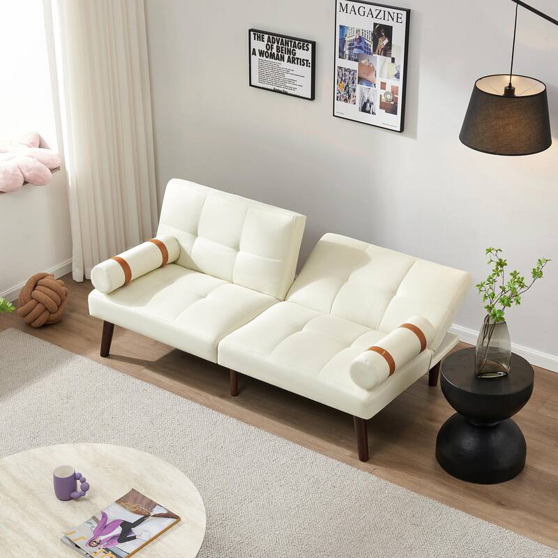 Convertible Sofa Bed Futon with Solid Wood Legs in Linen Fabric