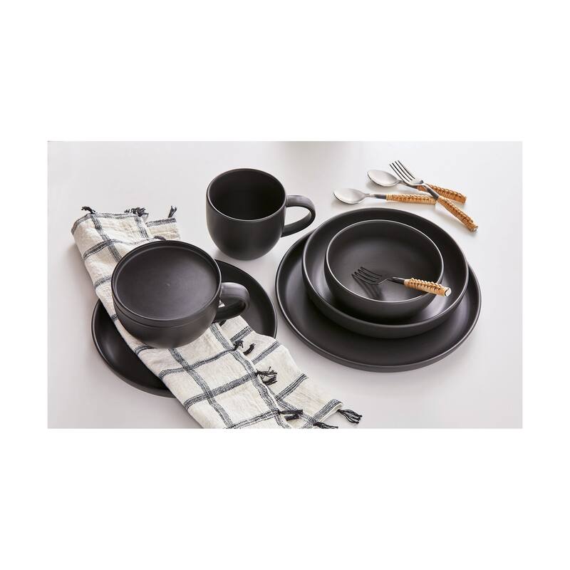 Logan Dinner Serving Bowl Stoneware Dishwasher Safe Black, 9 inch, 41 oz, Set 4