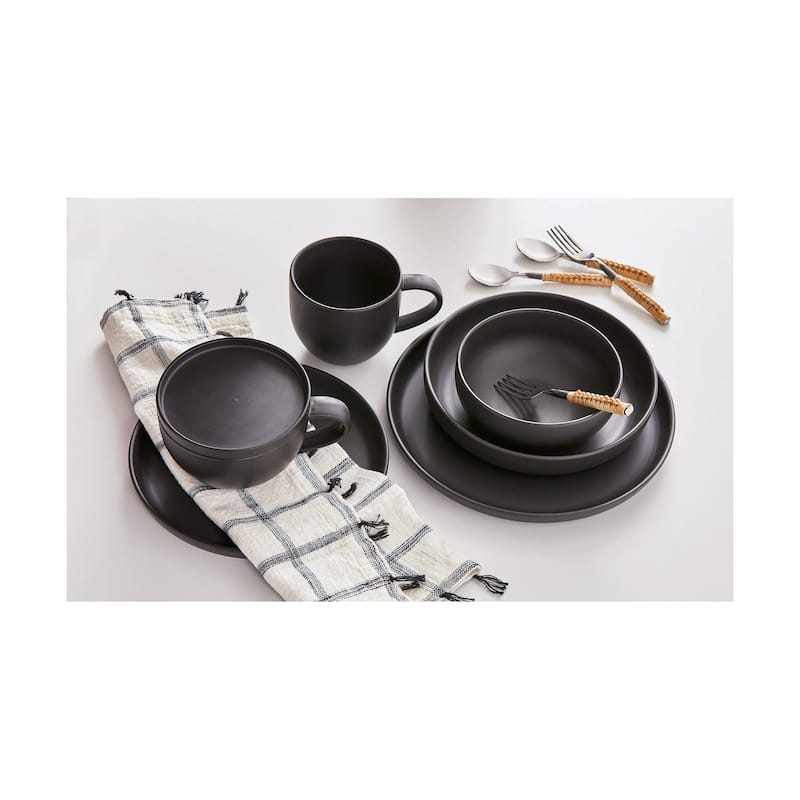 Logan Dinner Serving Bowl Stoneware Dishwasher Safe Black, 9 inch, 41 oz,