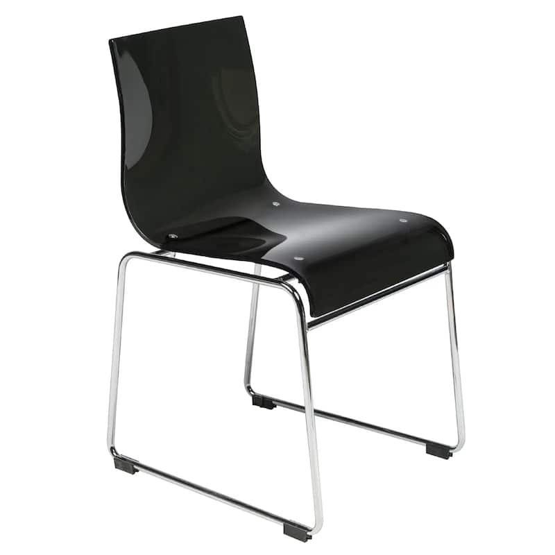 Lima Modern Transparent Acrylic in Chrome Steel Frame Dining Chair - Transparent Black