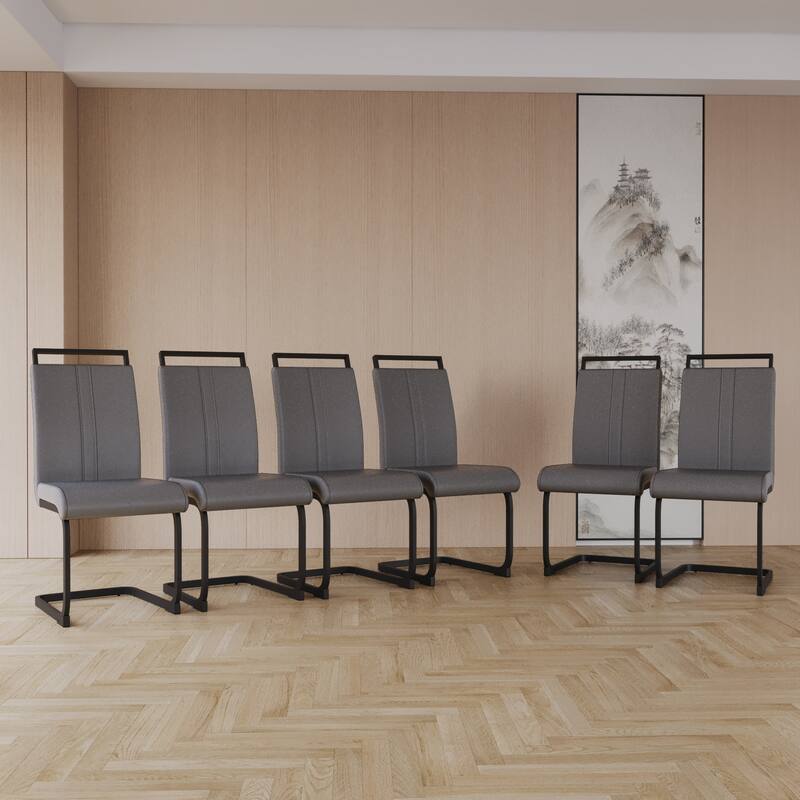 Dining Chairs,PU Faux Leather High Back Upholstered Side Chair with Black Metal Leg