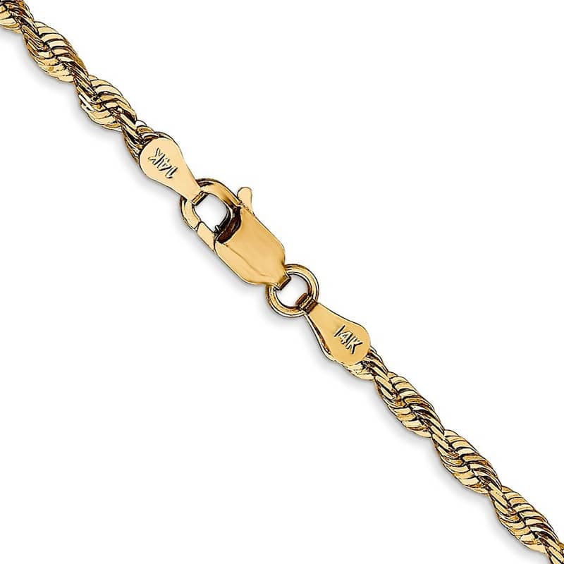 Curata 14k Yellow Gold Solid Lightweight Lobster Claw Closure 2.82mm Sparkle Cut Extra light Rope Chain Bracelet