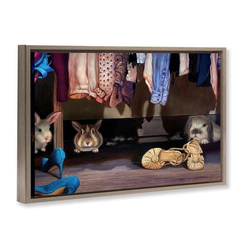 Stupell Bunnies Under Closet View Framed Floater Canvas Wall Art Design By Lucia Heffernan