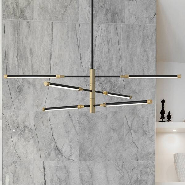 slide 2 of 5, Luxury Modern Chandelier, 10.00H x 39.75W, with Luxe Industrial Style, Matte Black, UQL4500 by Urban Ambiance