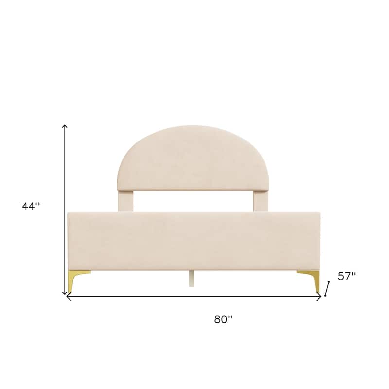 HomeRoots Beige Tufted Velvet Upholstered Queen Bed Frame