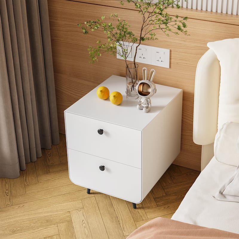 Modern Steel Nightstand Storage Cabinet with 2 Drawers for Living Room,Bedroom - White