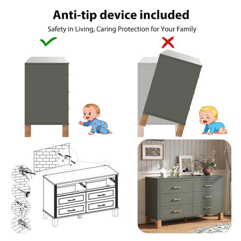 6-Drawer Double Dresser Modern Storage Cabinet