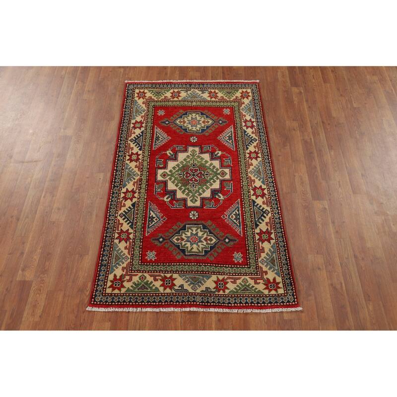 Kazak Accent Rug Handmade Traditional Red Wool Carpet - 3'3" x 5'6"