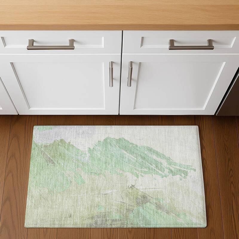 Premium Washable Super Soft Modern Brushstrokes Mayfield Rug - 1'8" x 2'6" - Aloe