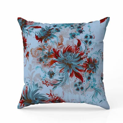 Delightful Wildflowers Faux Suede Reversible Throw Pillow Blue and Red
