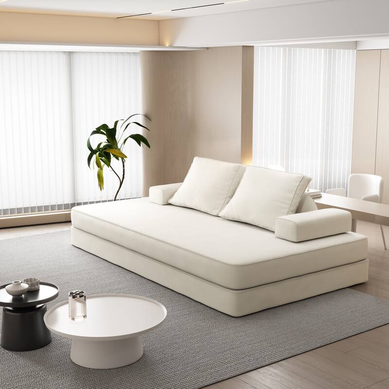 GDFStudio - 86.6" Multifunctional Chenille Upholstered Convertible Sofa Bed with 2 Removable Backrests & Soft Pillows