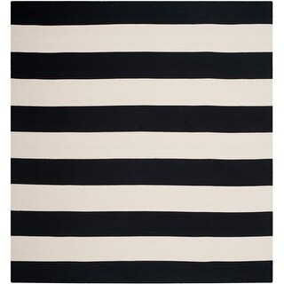 SAFAVIEH Handmade Montauk Caspian Stripe Cotton Flatweave Rug - Black/Ivory - 8' Square