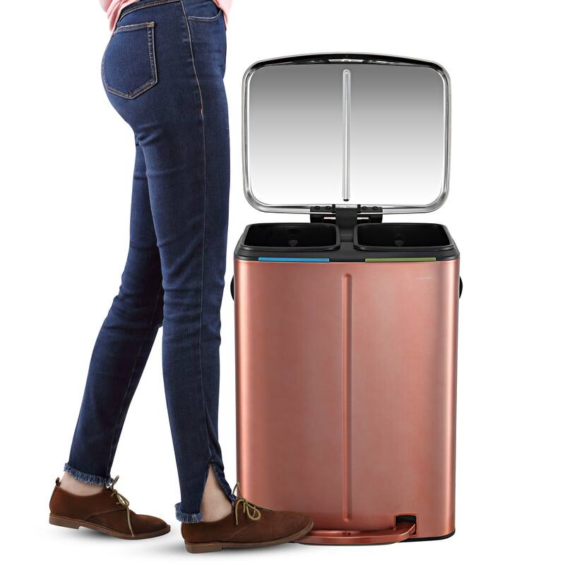 happimess 10.6-Gallon Double Bucket Trash Can with Soft Close Lid