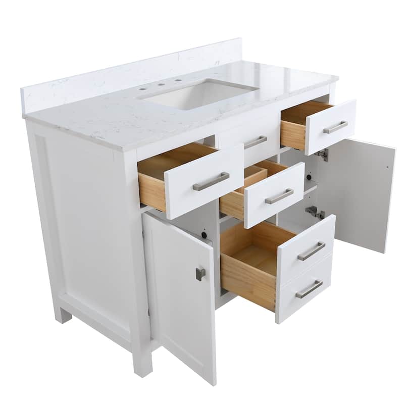 Prismatica Single Sink Bathroom Vanity 48 in White, Marble Countertop & Splash