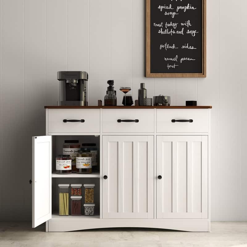 42.5" Farmhouse Buffets Sideboard, Modern Wood Kitchen Storage Cabinet with Adjustable Shelf