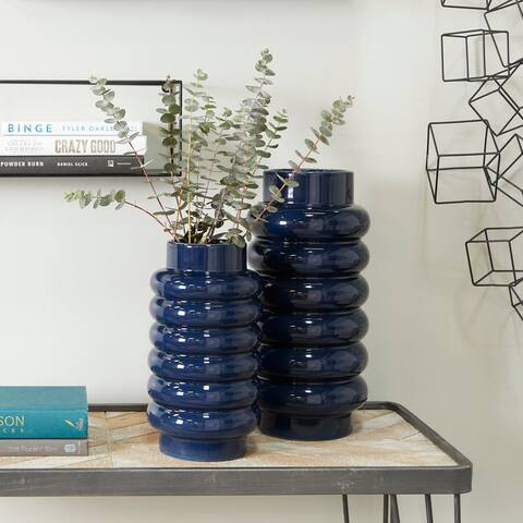 Dark Blue Stoneware Modern Vase ( Set of 2)