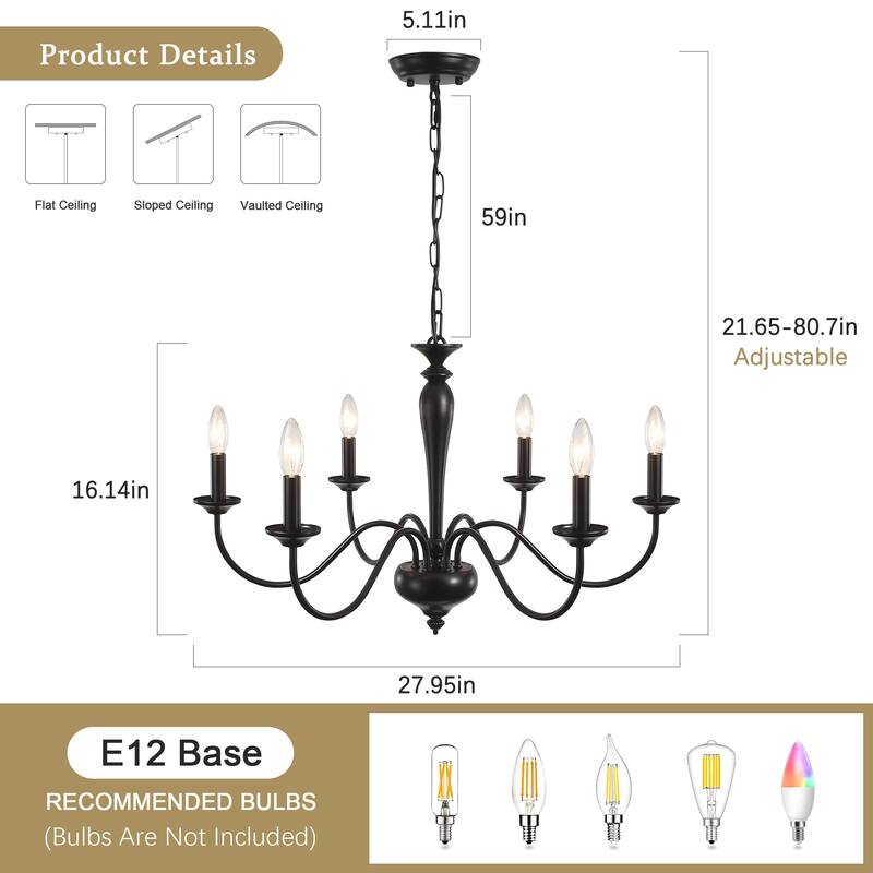 6-Light 27.95-inch Industrial Candle Chandelier Light for Bedroom Foyer