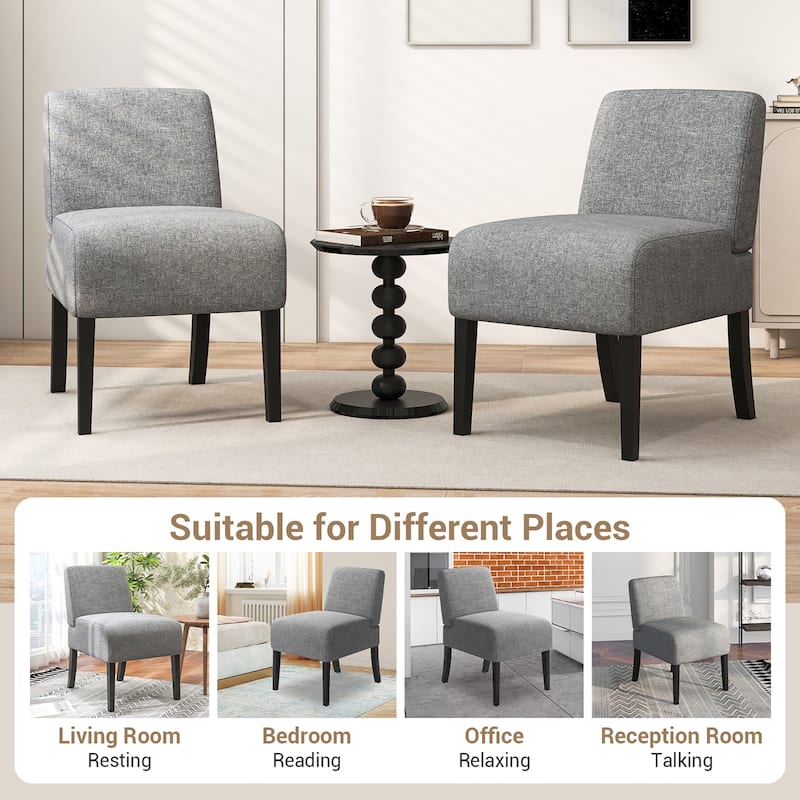 Gymax Armless Accent Chair w/ Rubber Wood Legs Modern Vanity Chair for