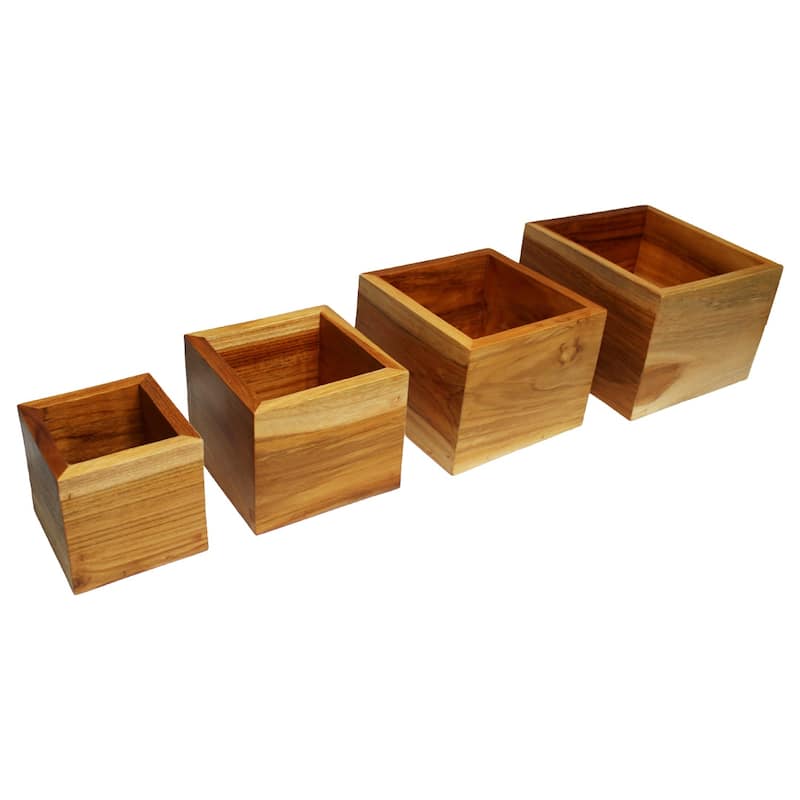 Eleganto® 4 Piece Teak Wood Bathroom Amenities Nesting Set