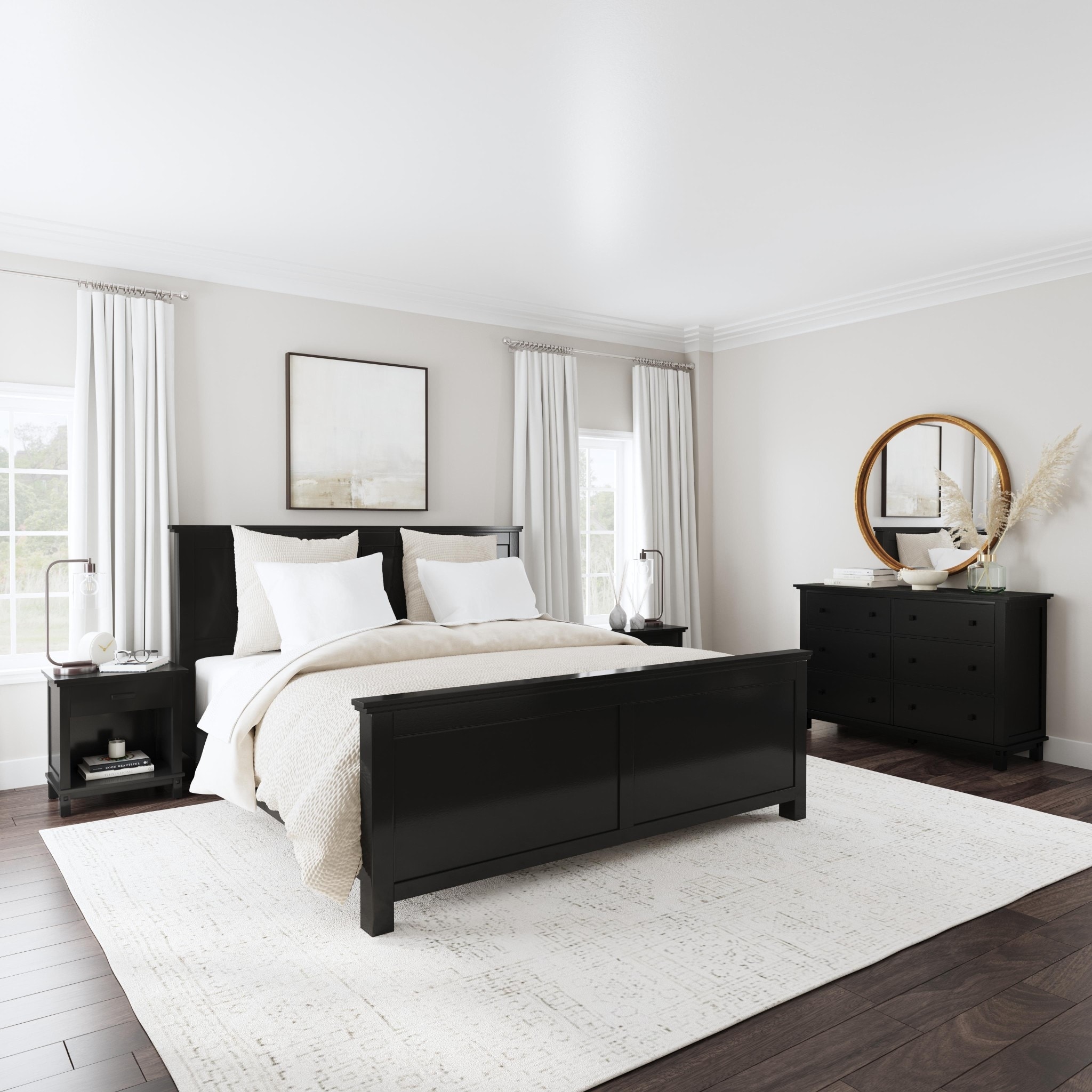 Black bed shop and dresser set