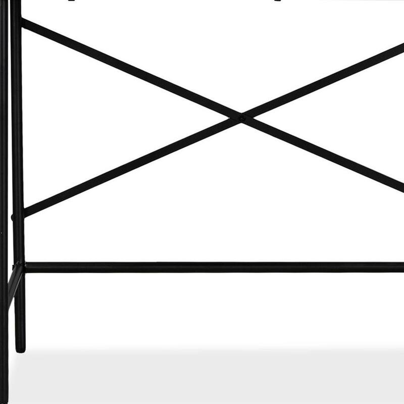 HomeRoots 41" Black Natural And White Wood and Iron Vanity Table With Mirror And Lights